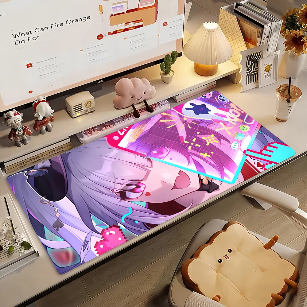 Kawaii Cyberpunk Anime Girl Large Mouse Pad, XXL Gaming Desk Mat, Non-Slip Waterproof Keyboard Pad for PC Gamer
