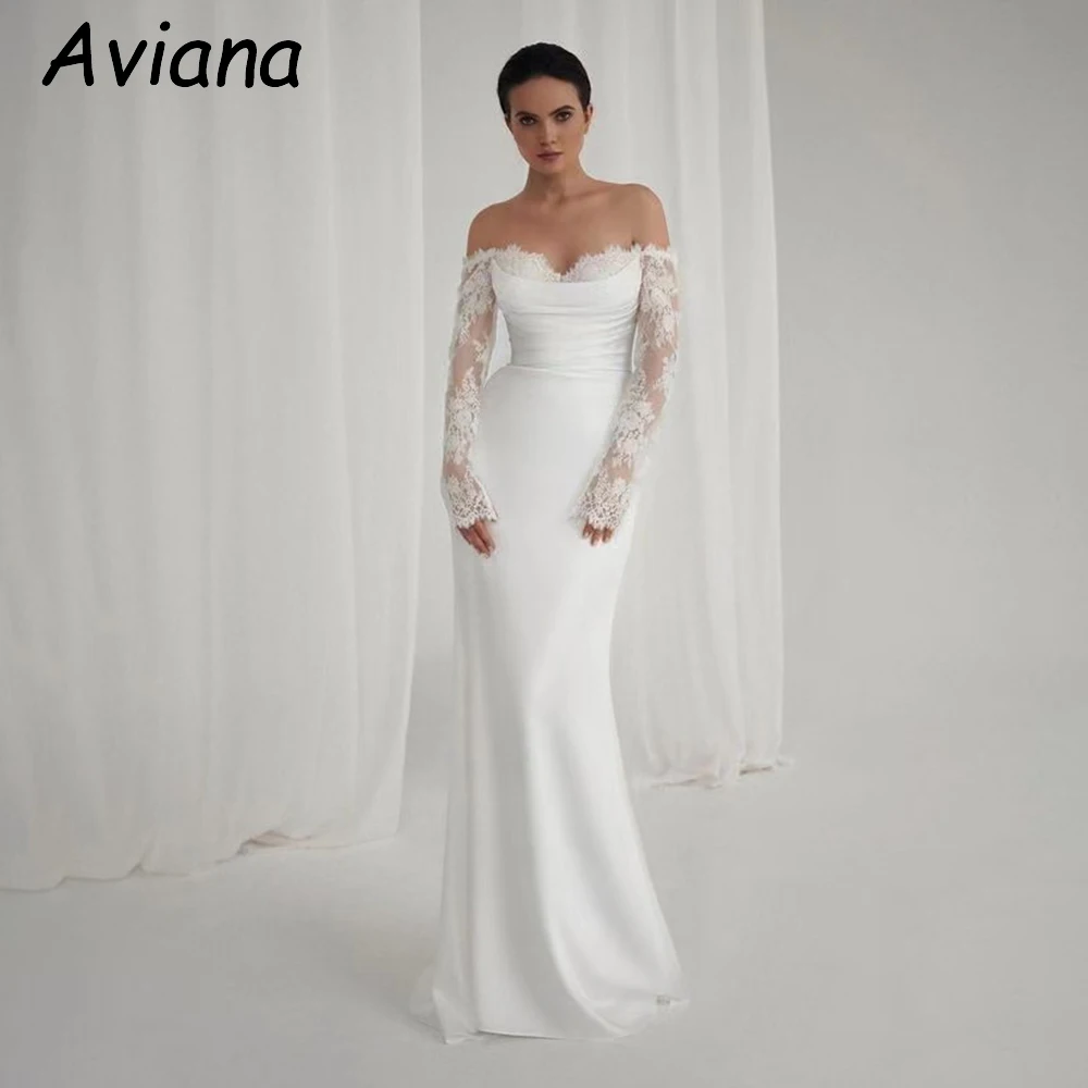 

Aviana Elegant Long Mermaid Ivory Wedding Dresses Lace Long Sleeve Backless Sweep Train Bride Gowns Vestidos De Novias 2024