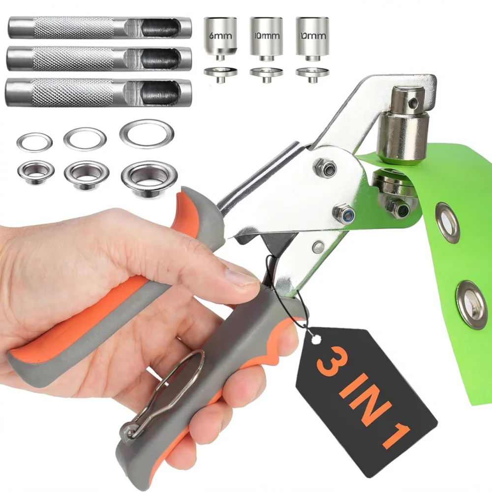 Professional Metal Eyelet Puncher Kit Manual Grommet Setting Applicator For Fabric Leather Tent Curtain Repair Tools