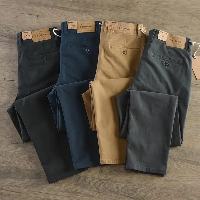 Loose Straight Leg Men's Casual Pants Khaki Workwear Trousers Wear Resistant Washed Long Trousers Autumn Season Cotton Blend