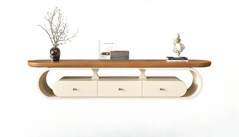

Log cream wind TV cabinet coffee table combination living room household solid wood floor TV cabinet