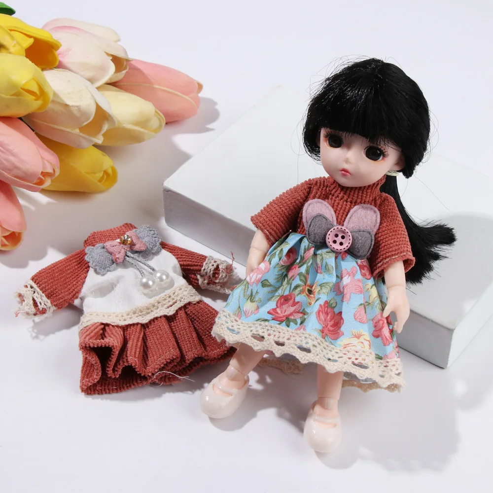 16cm Doll Clothes Cute Princess Dress For 1/8 BJD Doll Tops T-shirt Hoodies Jeans Pants Suit Lace Knitted Sweater Skirt Gift Toy