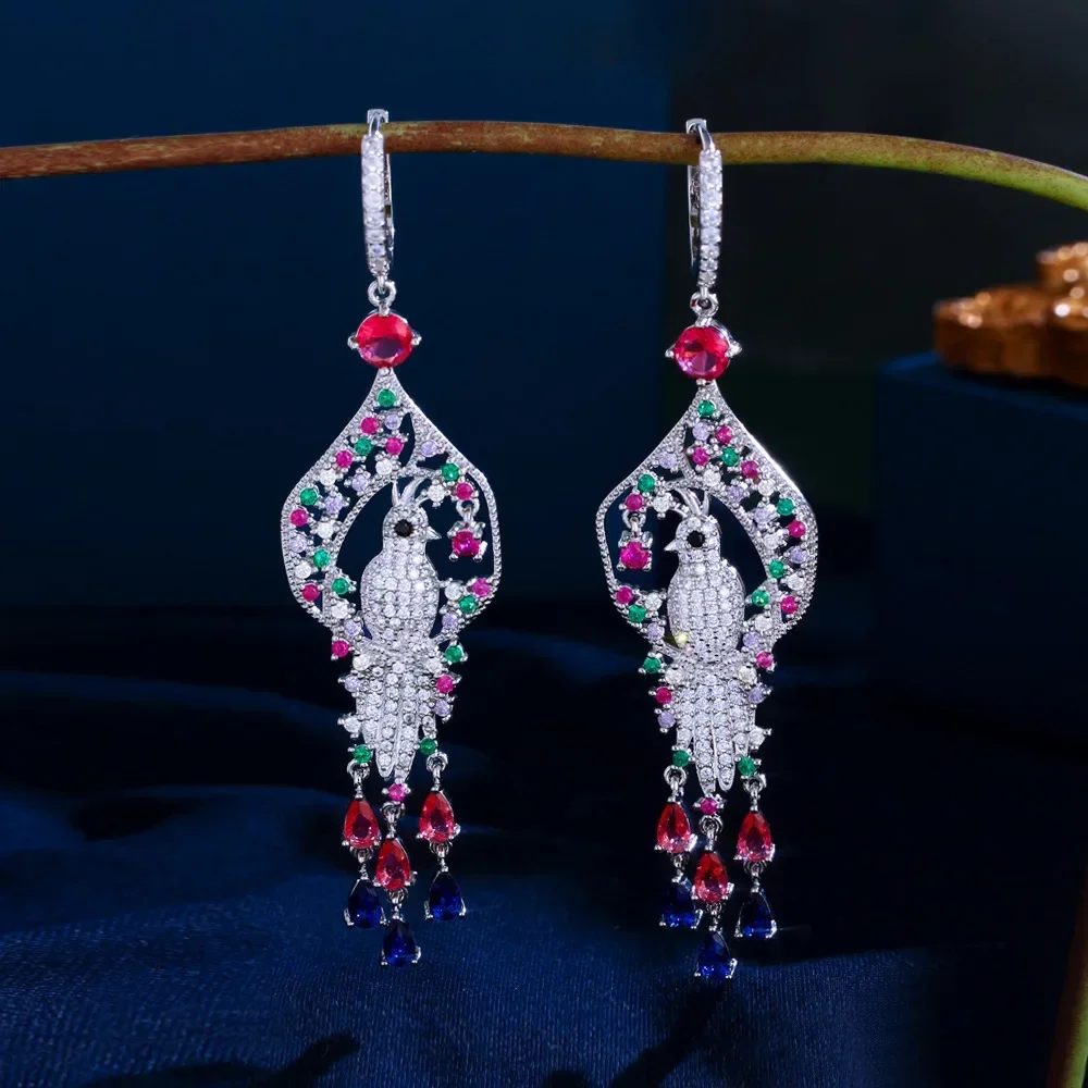 

Exquisite Peacock Design Crystal Drop Earrings Colorful Rhinestone Statement Jewelry for Women Ideal Wedding Anniversary Gift