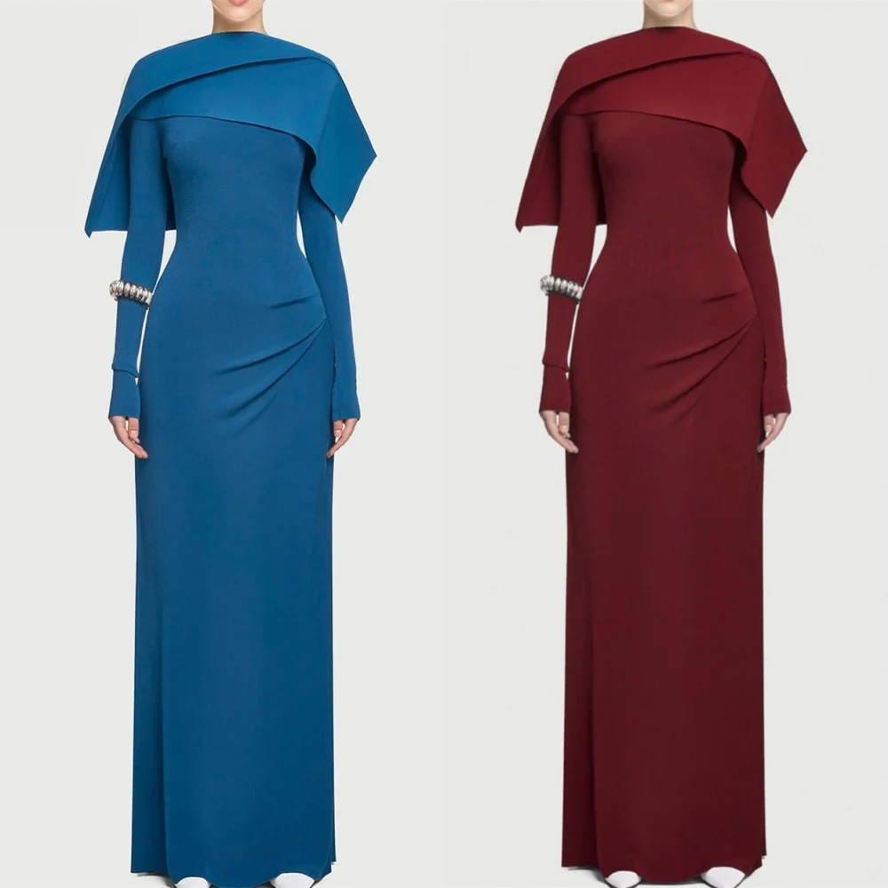 Customized Elegant Jersey Saudi Arabia Party Dresses for Women Formal Celebrity Gowns Simple Long Sleeves Special Occasion Dress