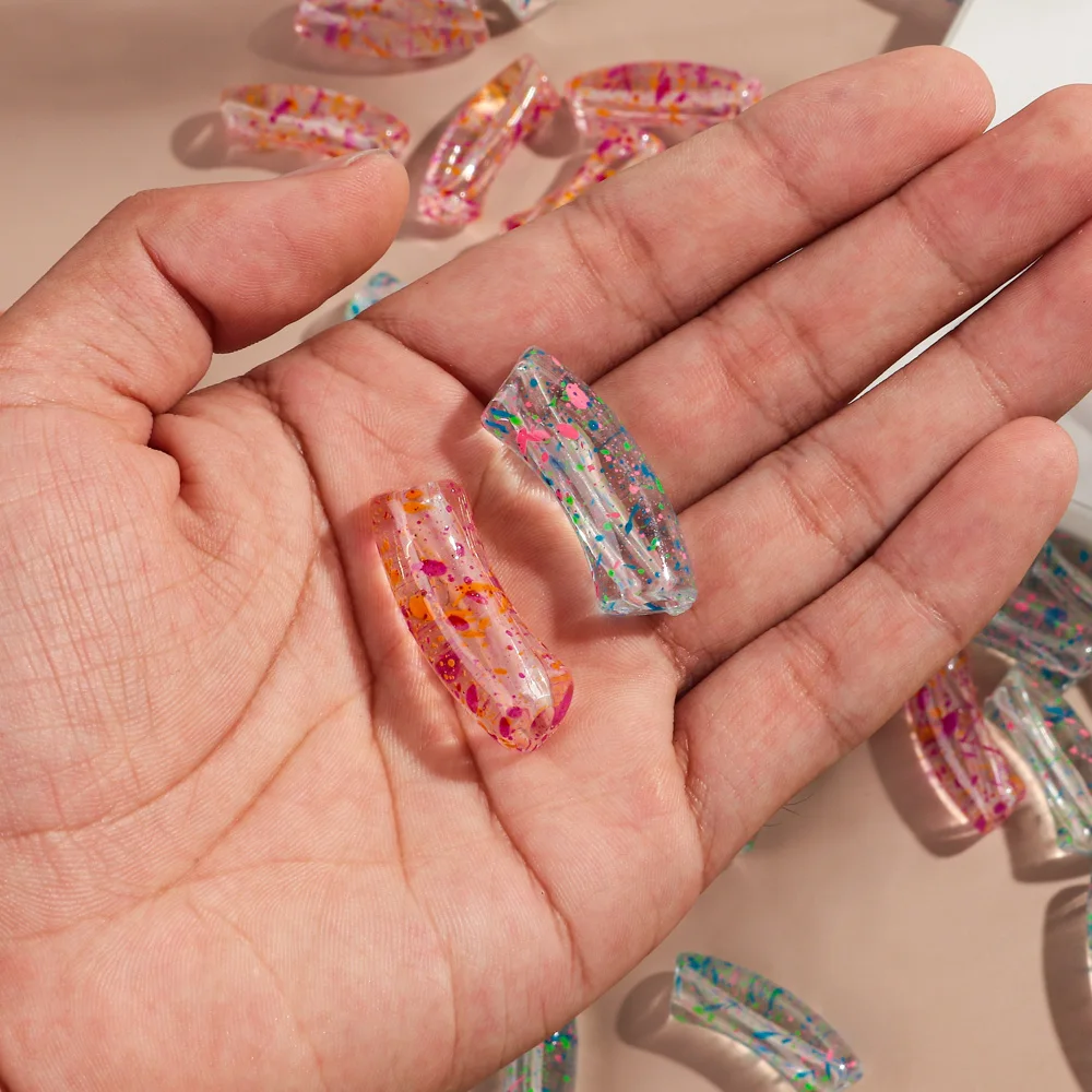 11mm 10pcs/lot Acrylic Transparent Colorful Inkjet Bamboo Tube Loose Beads for DIY Bracelet Necklace Making Jewelry Accessories
