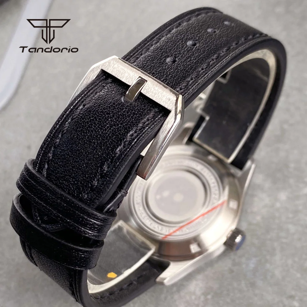 Tandorio 36mm Pilot nh35 Tauch Herren automatische Taucher uhr Datum 20atm mechanische Stahl Armbanduhr für Dame Leder schwarz Zifferblatt Lume