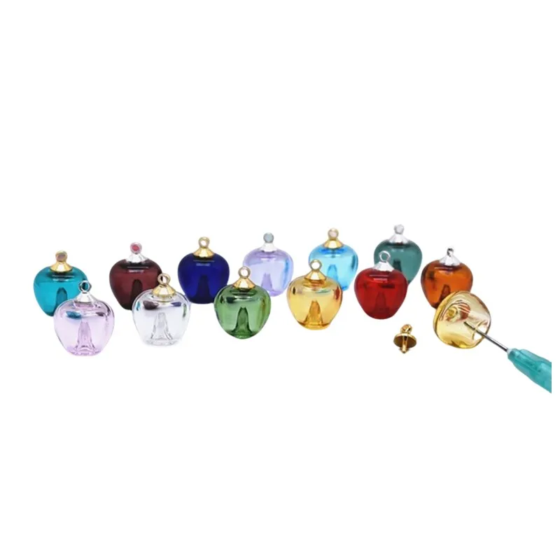 1piece Color Apple Glass Bottle Pendant Diffuser Perfume Refillable Essential Oil Aromatherapy With Beads Cap For Jewelry Making