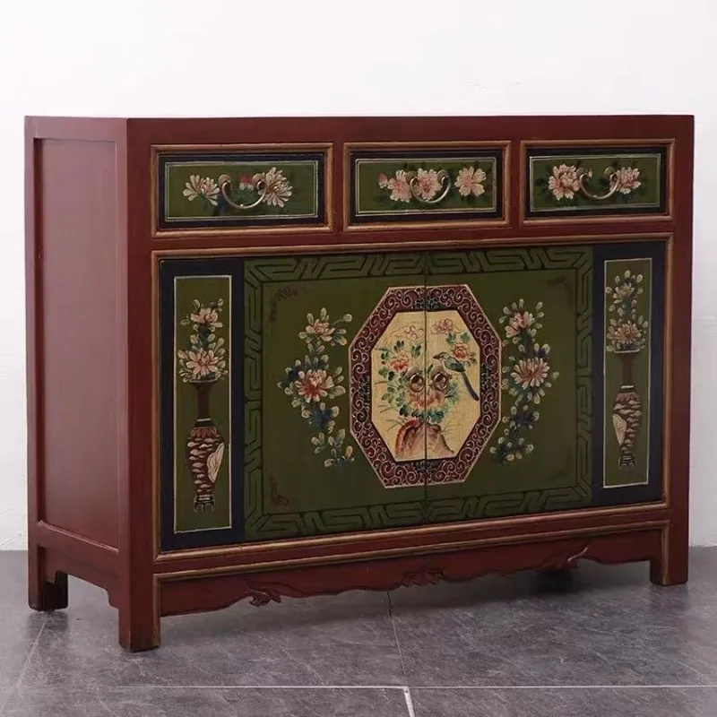 Nuovo mobile da ingresso in stile cinese Ming e Qing scarpiera classica a due ante vecchio lato da pranzo dipinto in legno massello retrò
