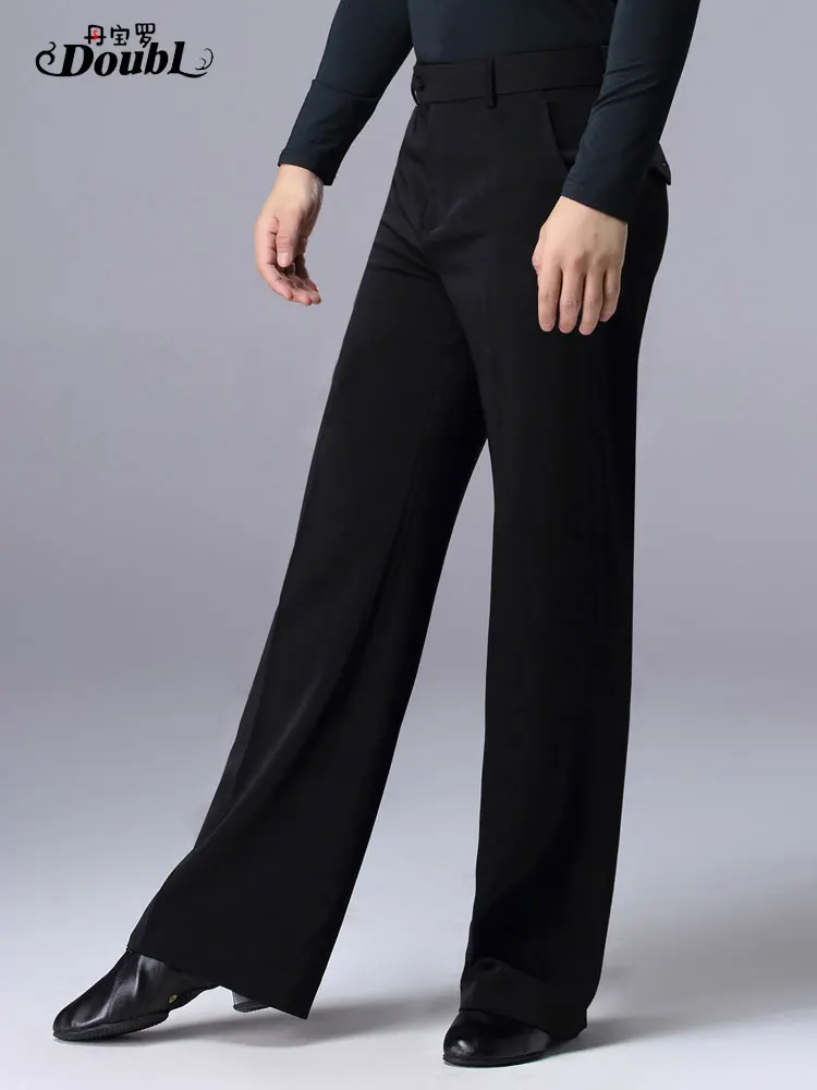 2025 Pantaloni da ballo Danza latina per adulti da uomo Danza moderna Pantaloni a gamba larga Pantaloni da ballo professionali neri a vita alta
