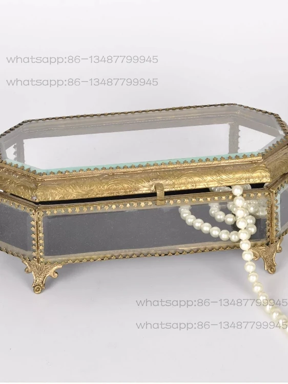 Boîte à bijoux en verre en Relief en laiton rétro américain importé de l'inde, commode décorative, ornement de boîte à bijoux