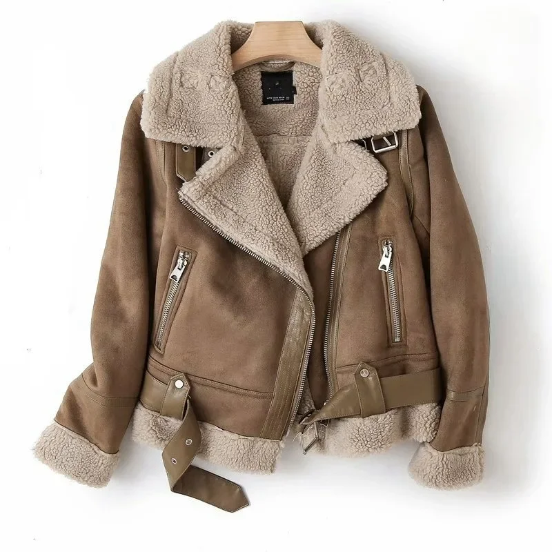 Autumn and Winter New European Style Suede Fur One Lamb Fur Warm Fashion Coat Motorcycle Clothing Women Jackets for Women