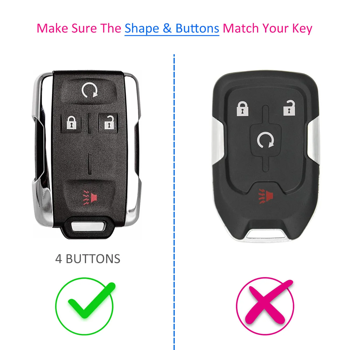Silica Gel 4 Button Key Case Fob Chain Cover For Chevrolet Colorado Silverado GMC Sierra 1500 2500HD 3500HD Canyon view 2