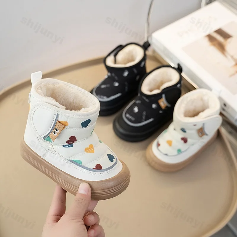 

Children's Print Fluffy Warm High Top Thick Soled Snow Boots 2025 Winter Boys' Fashion Versatile Plush Comfortable Cotton Boots