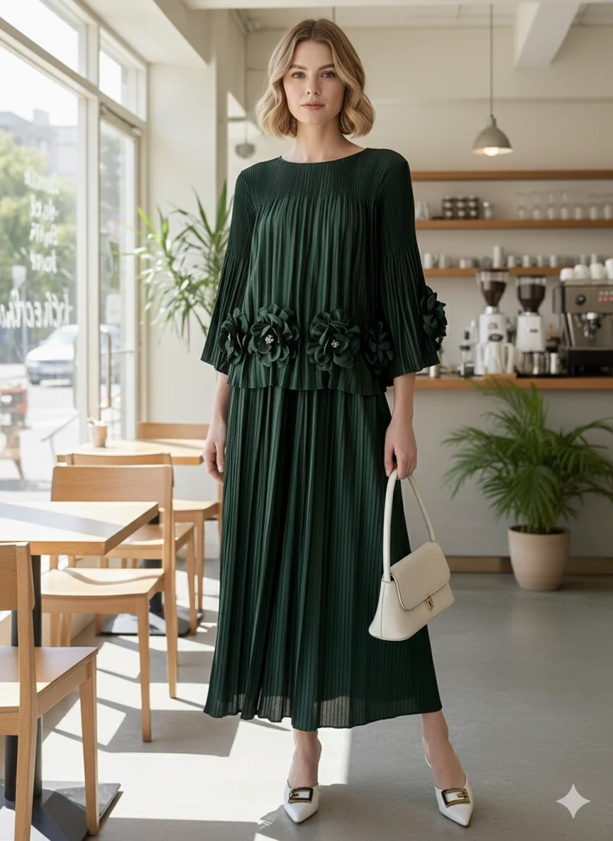 

Miyake Pleated 2026 Plus Size Women's Suit Two-piece Dressy Wide-legged Pants Skirt Pleated Top with A Complete Set of Pleated