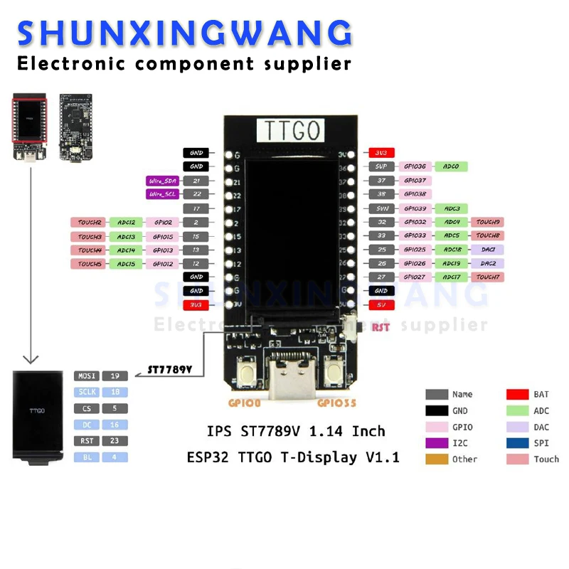 TT^GO T-Display ESP32 WiFi And Bluetooth Module Development Board 1.14 Inch LCD Control Board