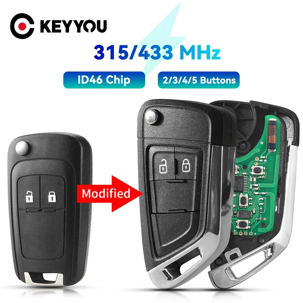 

KEYYOU 315/433MHz ID46 Chip For OPEL VAUXHALL Astra J Corsa E Insignia Zafira C Modified Folding Remote Car Key