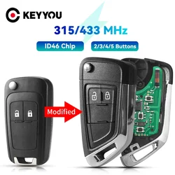 KEYYOU 315/433MHz ID46 Chip For OPEL VAUXHALL Astra J Corsa E Insignia Zafira C Modified Folding Remote Car Key