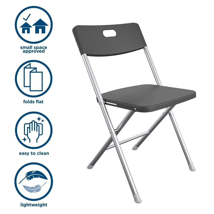 Mainstays 4‑Pack Black Resin Folding Chairs Portable Foldable Guest Chairs for Home Party Banquet Indoor Outdoor Events