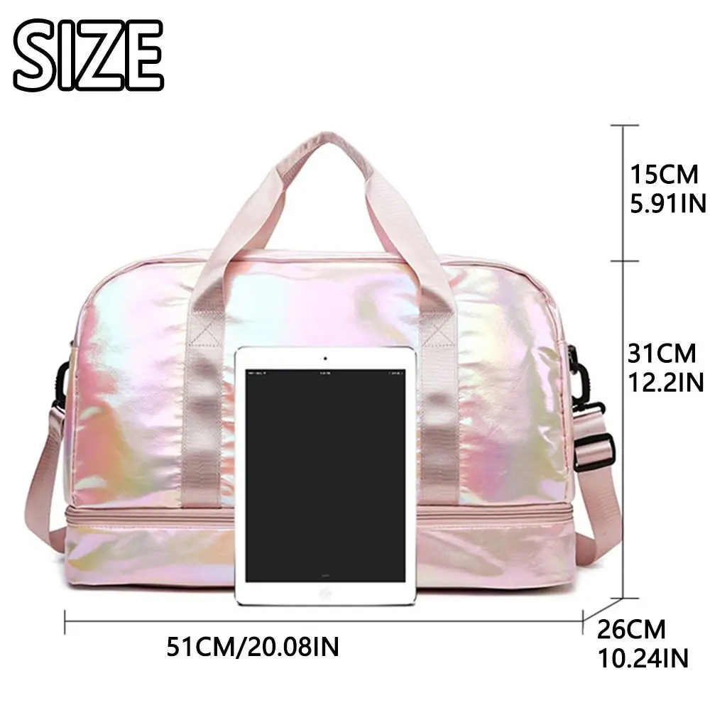 Casual Pearlescent Fabric Gym Bag Multicolor Wet Dry Separation Women's Travel Bag Crossbody Durable Storage Bag School