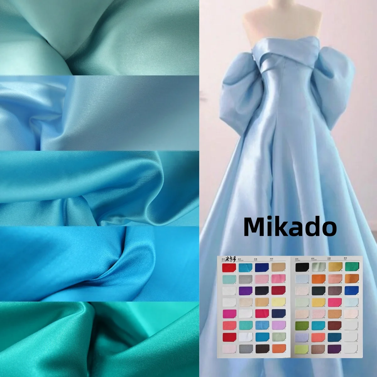 Blue series stiff Mikado twill satin fabric sewing bridal half year dress dress fabric DIY designer material