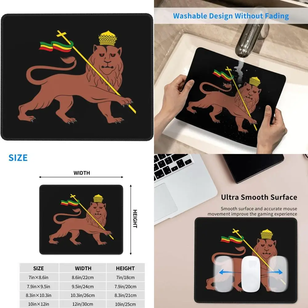 

Ethiopian Lion of Judah Mouse Pad, 8.6 x 7 inches, Laptop and Gaming Mouse Mat with Stitched Edge