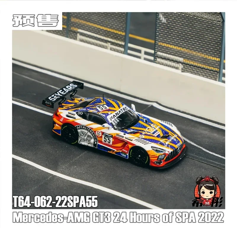 1:64 Mercedes AMG GT3 2022 SPA24 Hours Endurance Race alloy model, children's collection of decorative toys, gifts for children.