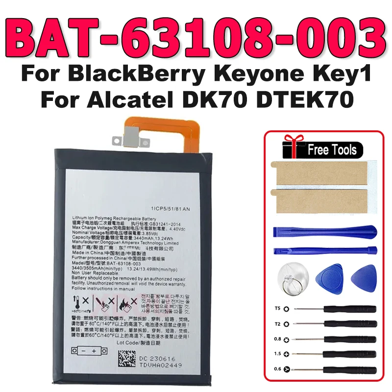 

Новый сменный аккумулятор 3440 мАч BAT-63108-003 для BlackBerry Keyone Key1 TLP034E1 для alcatel DK70 DTEK70, аккумуляторы + инструменты