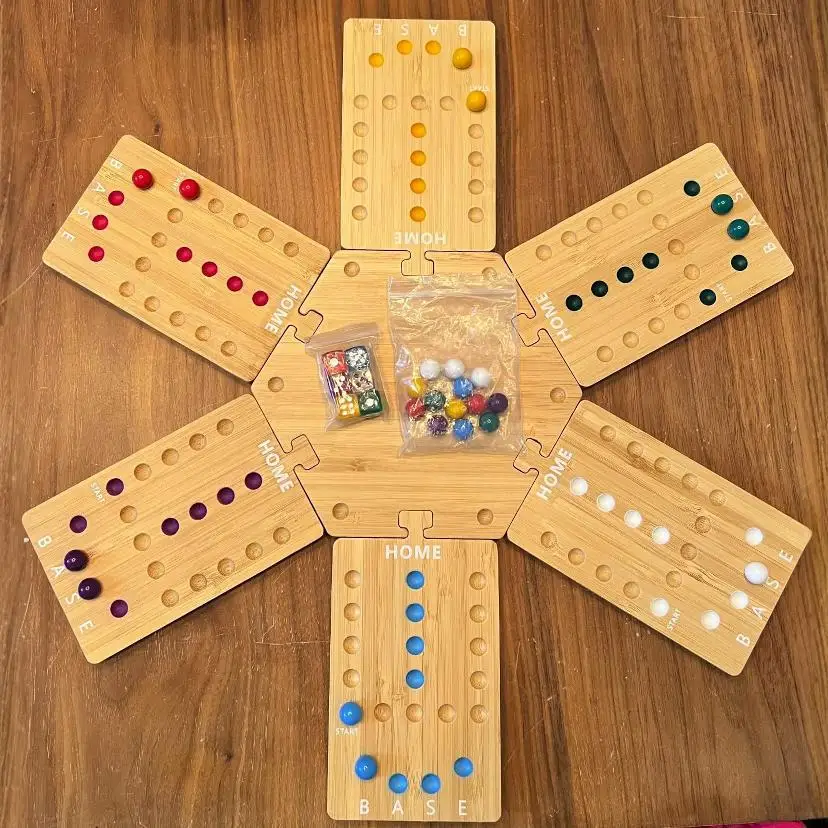 Wooden Board Game Set with Glass Beads and Dice (Random Style) — A portable strategy game for 2-6 players
