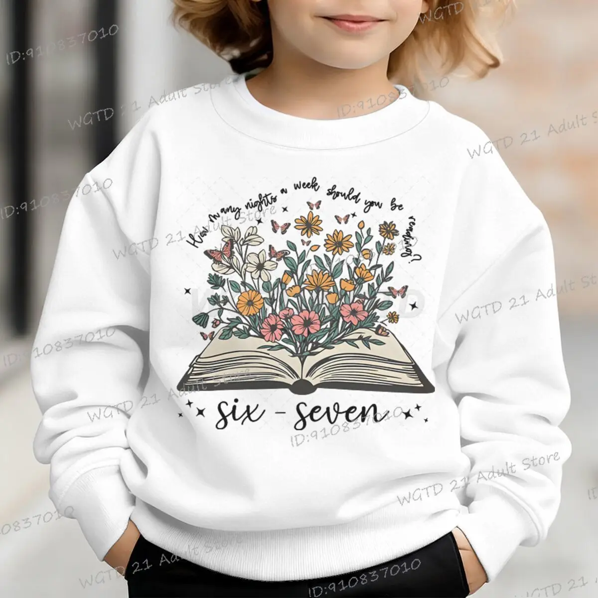 

Wild Flower and Book Print Six Seven Sweatshirt Vintage Women Long Sleeve Bookishness Pullover Kids Casual 67 Trend Sweatshirts