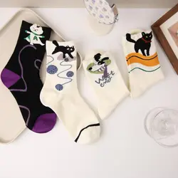 Korean Style Cat Pattern Socks Novelty Harajuku Cotton Animal Socks Warm Short Socks Middle Tube Socks Streetwear