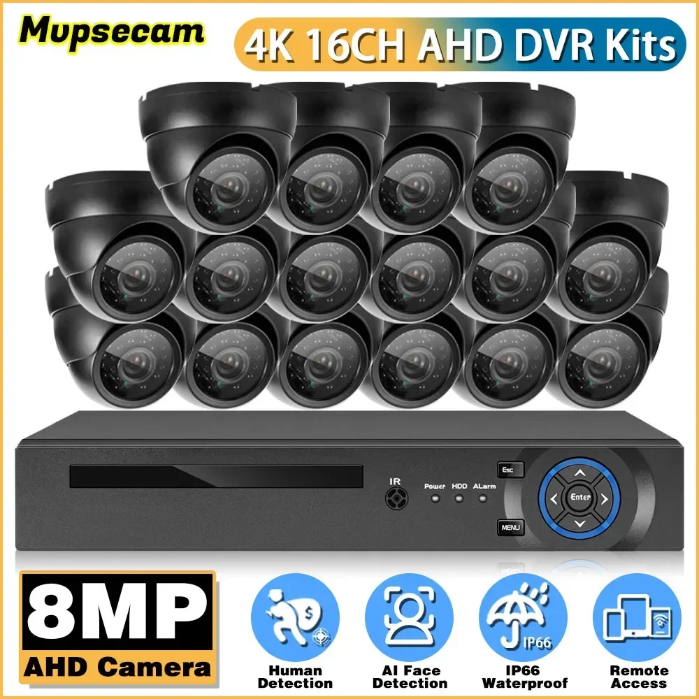 8MP AHD Camera 16CH 6in1 4K DVR Security System Kit Metal Bullet Cam IR Outdoor Waterproof Video Surveillance System Set Xmeye