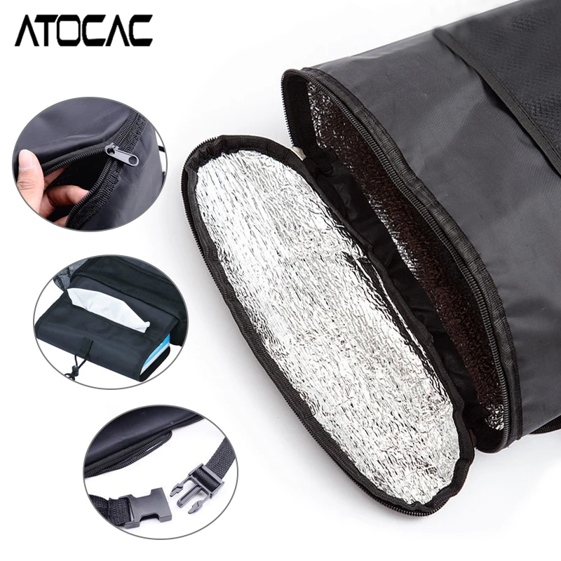 حقيبة تعليق خلفية لمقعد السيارة، منظم حراري معزول مع جيوب شبكية، موزع مناديل ورقية، تخزين عالمي للسفر في السيارة #5