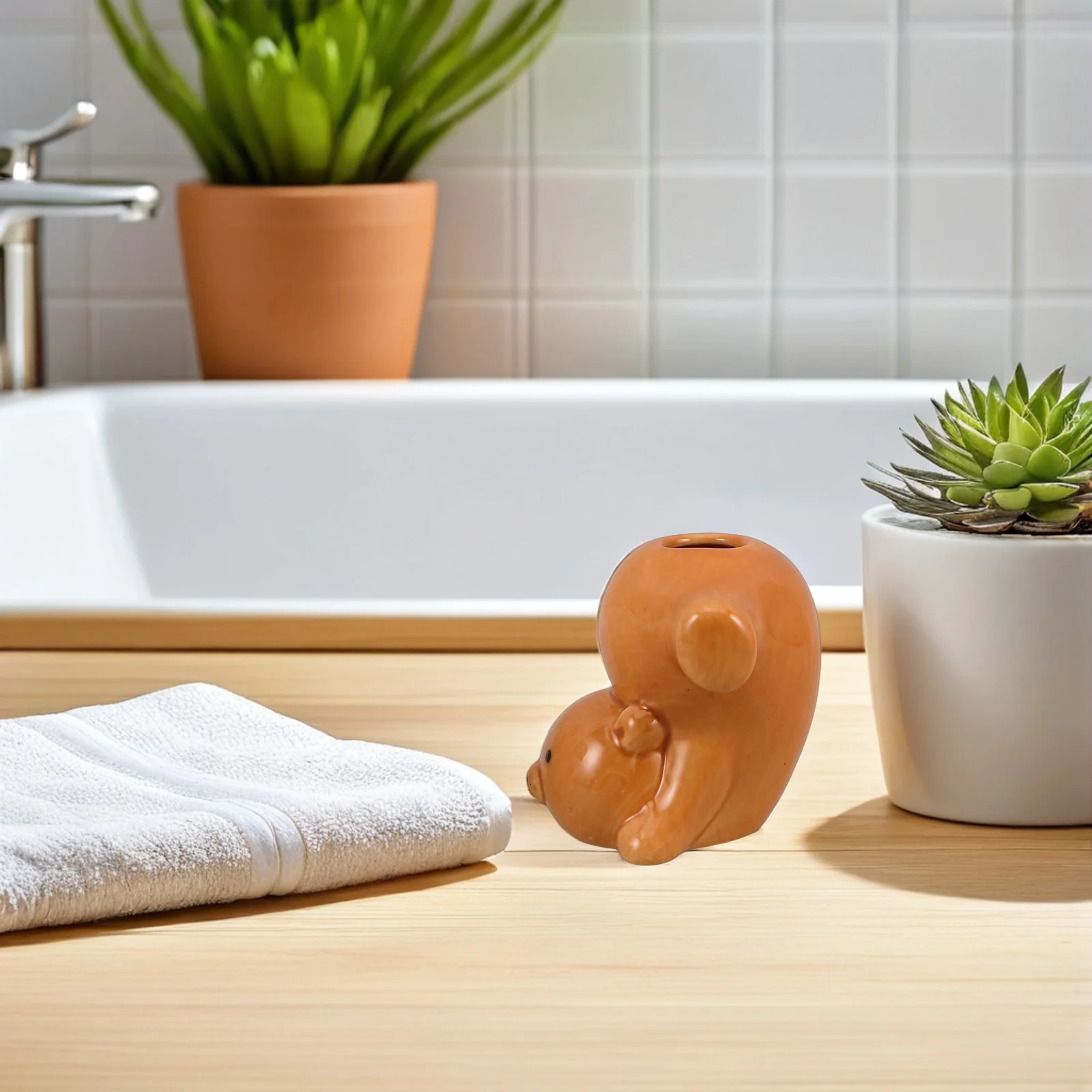 

2Pcs Cartoon Animal Toothbrush Holder Bathroom Organizer Stable Antislip Base Toothbrush and Toothpick Stand Cute Storage