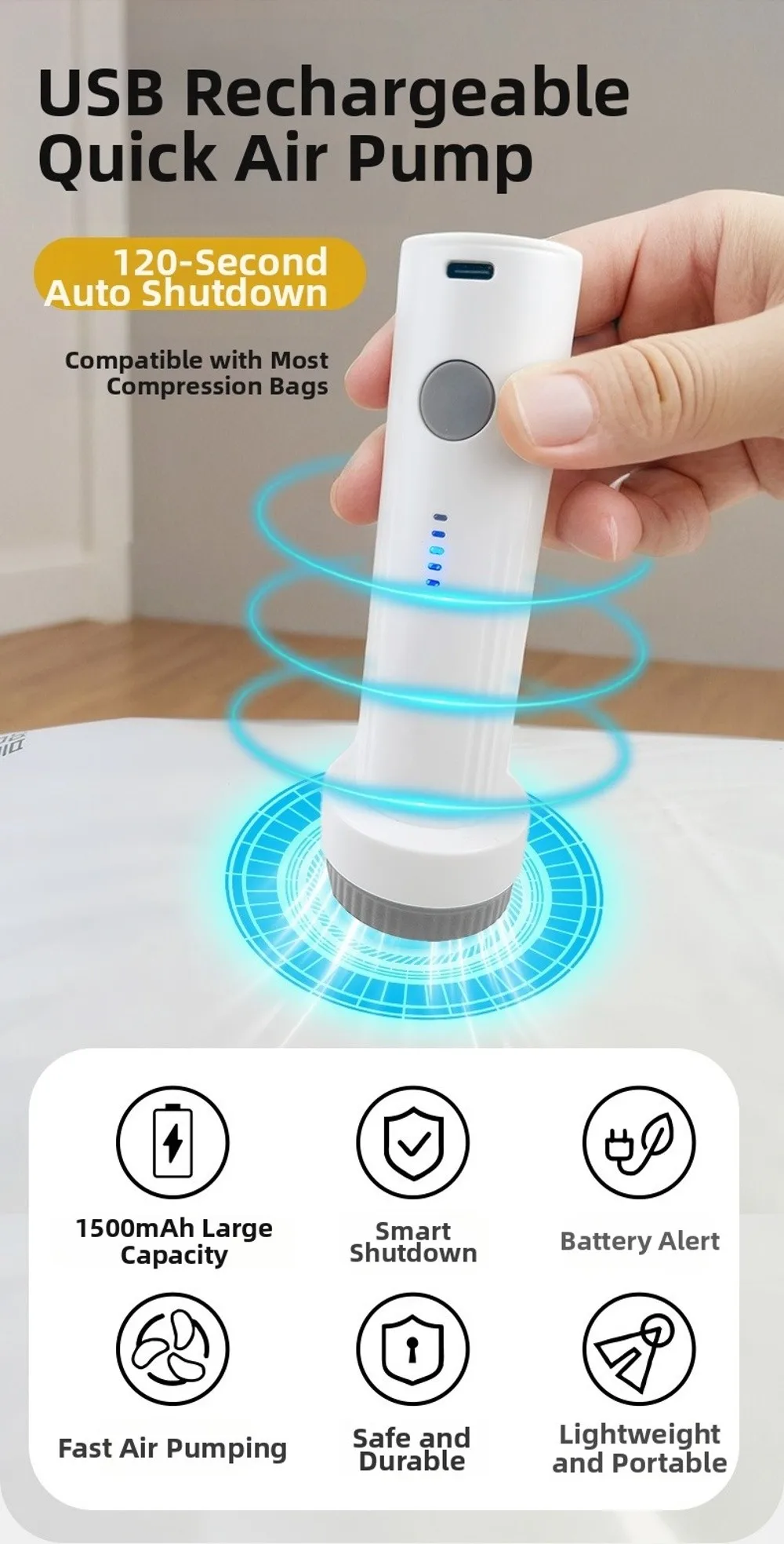 Neue Wiederaufladbare Elektrische Vakuumpumpe Tragbare Leichte Vakuumbeutel-Saugpumpe Geräuscharme Mini-Komprimierpumpe für Reisen – Detail 5