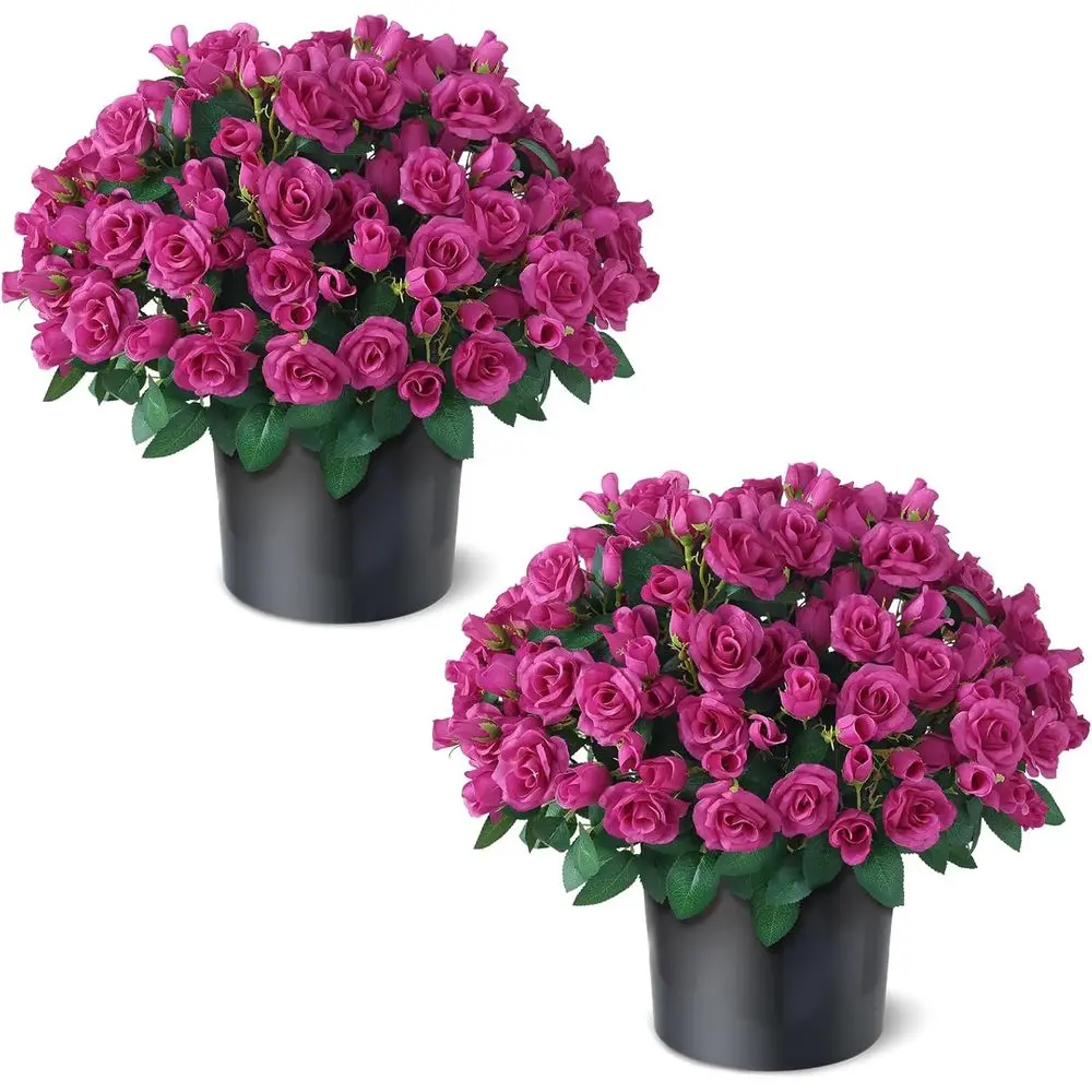 

2 Piece Artificial Rose Topiary Trees - UV Resistant Silk Potted Plants for Outdoor or Indoor Use, Perfect for Front Door, Porch