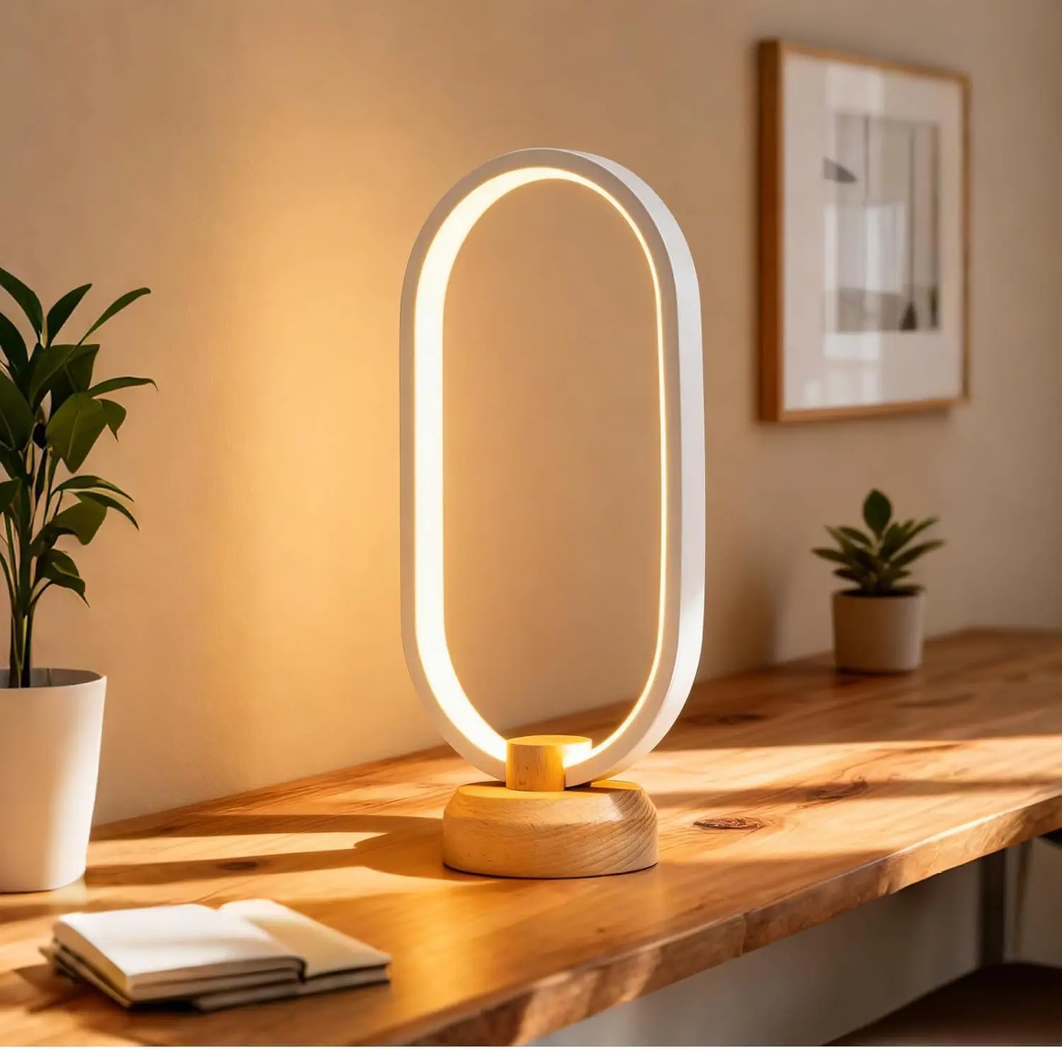 Lampe de bureau LED moderne, lampe de table en bois à intensité variable pour chambre à coucher, veilleuse créative et décoration d'intérieur