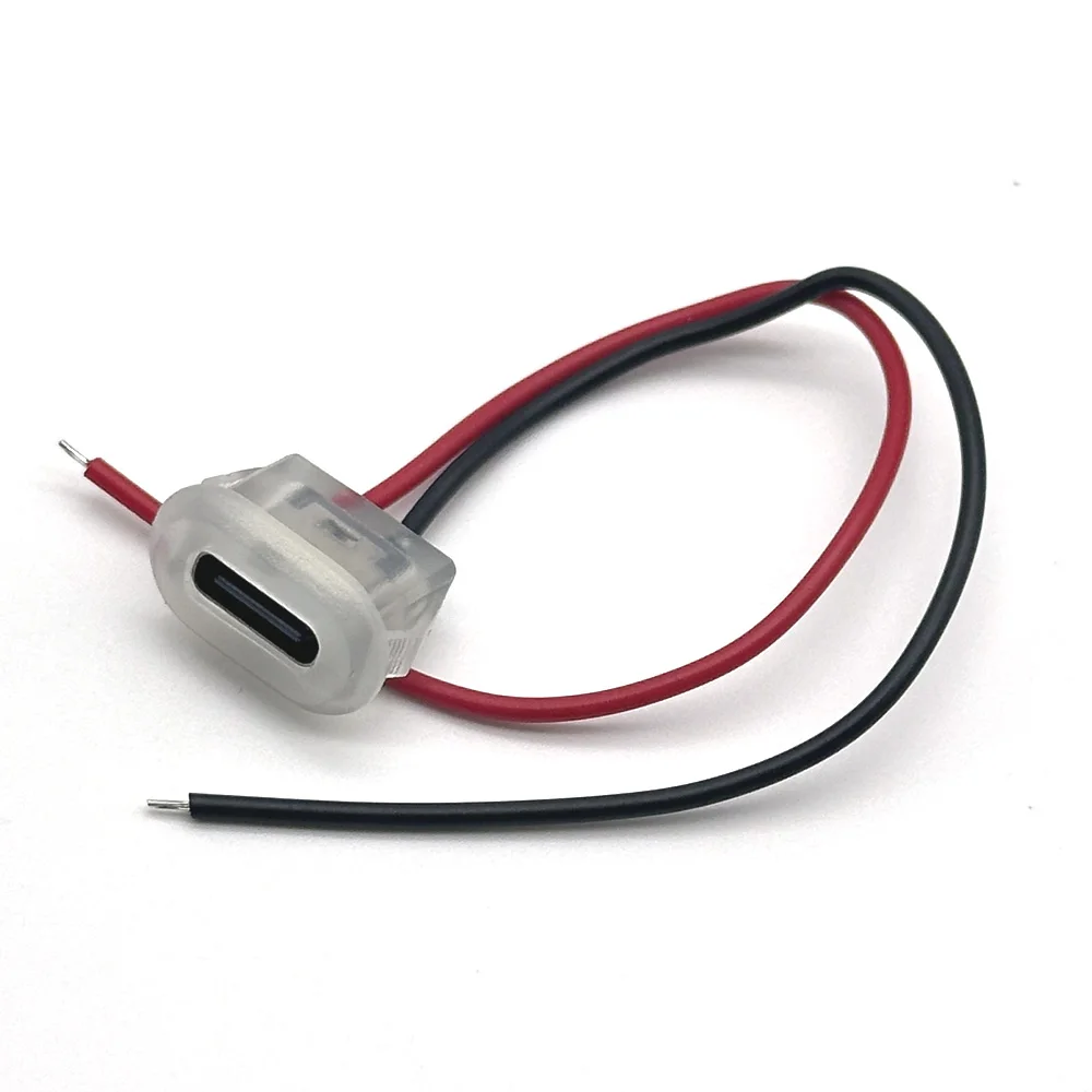 Transparent 2Pin USB-C Type Waterproof USB Connector Direct compression female base Socket Charging Interface With Welding Wire