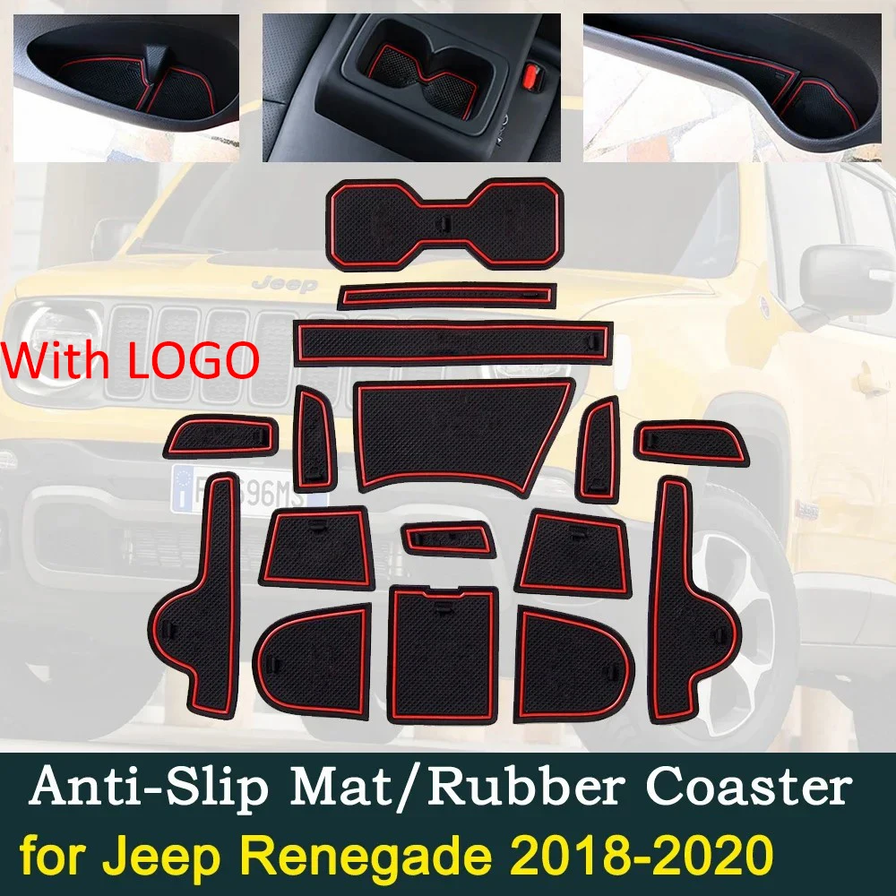 Groove Mat Car Interior Accessories Anti-slip Door Groove Cup Rubber Cushion for Jeep Renegade 2018~2020 2019 Facelift Models