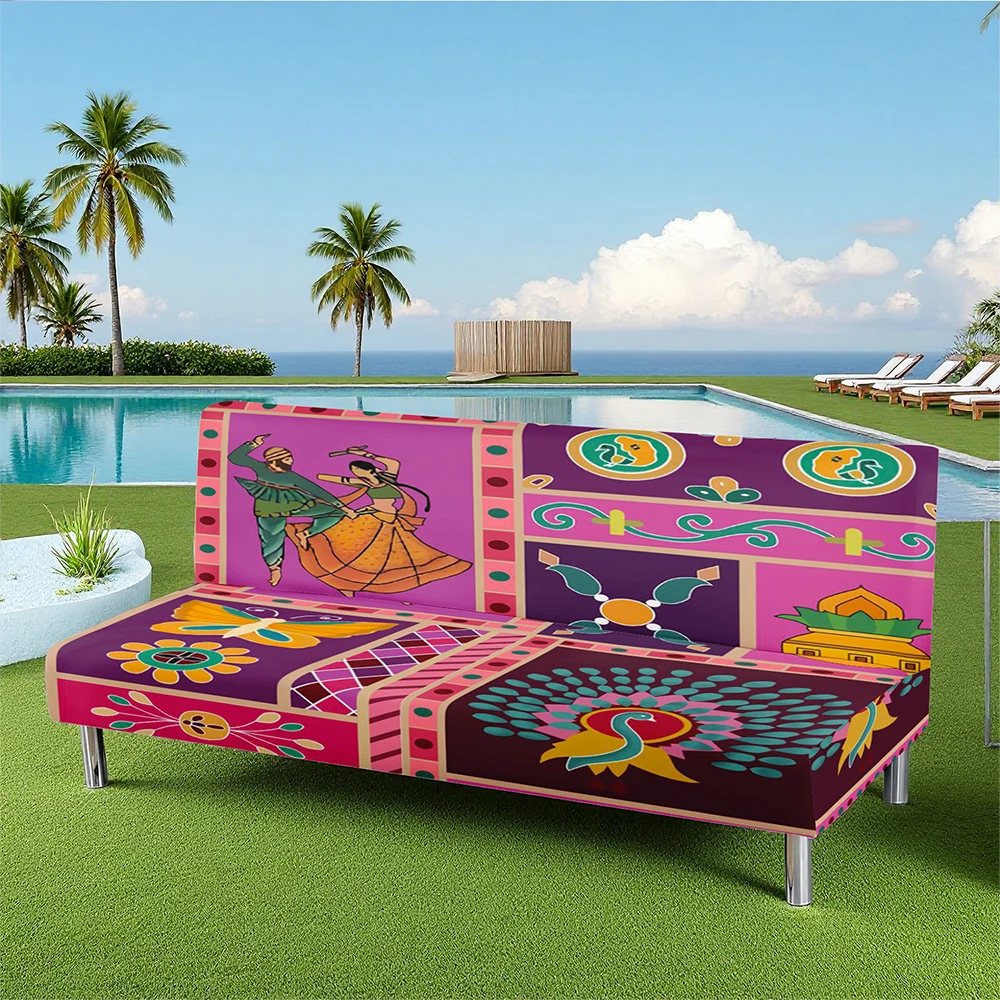 Bohemian Folk Art Print Summer Outdoor Sofa Bed Cover, Milk Silk Fabric, Machine - Washable, Non - Slip,