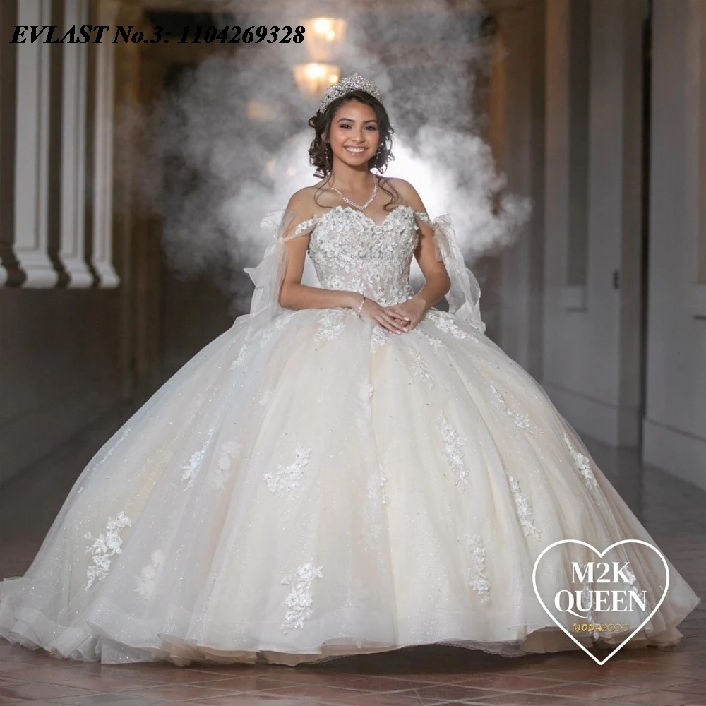 EVLAST индивидуальное блестящее красное платье Quinceanera, бальное платье с кружевной аппликацией и бисером, Мексиканский корсет Sweet 16, Vestidos De 15 Anos E3Q74