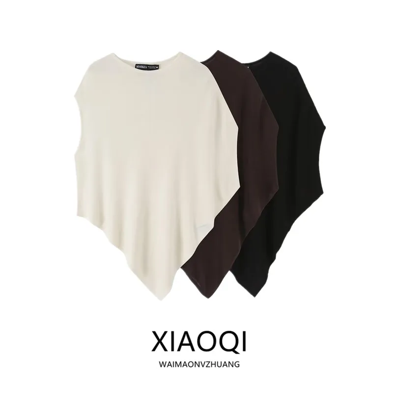 Summer 2026 Women's round Neck Wide Sleeve Asymmetrical Drape Knitwear New Arrival Fashionable Casual Style Comfortable Fit