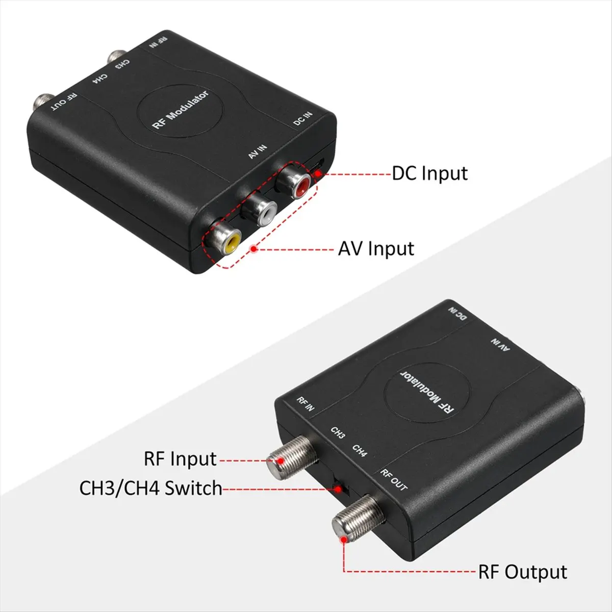 RF Modulator AV to RF Converter M61A AV TO RF CH3/CH4 Channels Video Input Adapter for VHF Demodulator Converter-A73M