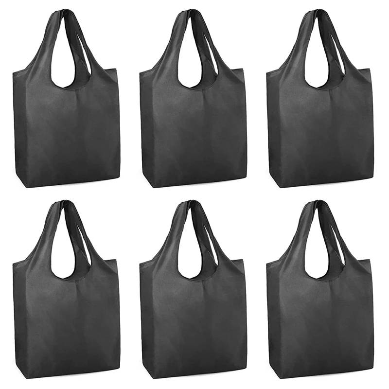 

ASDS-6 Pieces Of Reusable Shopping Bag, Large, Lightweight, Washable, Foldable And Durable Green Shopping Bag Black