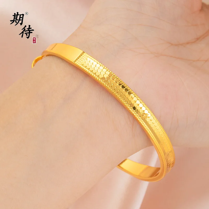 

Luxury 24K 9999 Pure Gold real gold women's Distinctive Dragon Scale Bracelet Fish Scale Push-Pull Adjustable Bracelet
