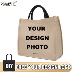 Polarshe Customized Canvas Tote Bag Linen Textured Handbag Personalized Gift Bag for Women ,Wedding,Beach,Work,Travel,Daily Use