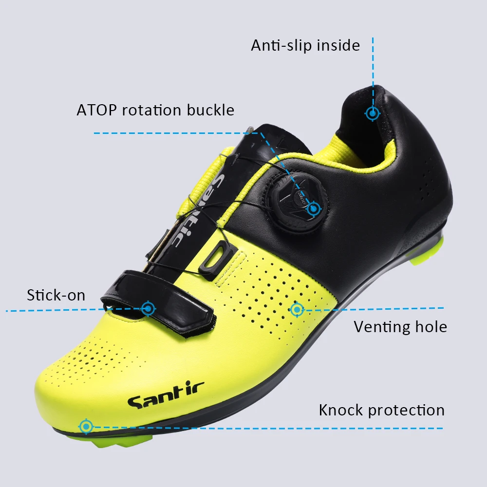 Santic Men Cycling Lock Shoes Outdoor Cycling Sports Biking Sneakers Adjustable Auto-Lock Bicycle Rotating Buckle Tight Sneakers