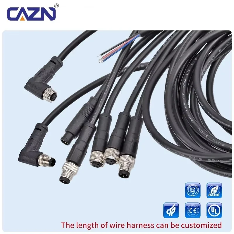 Waterproof M8 Overmolded Plug Male And Female  3-pin, 4-pin, 5-pin, 6-Pin, Straight, Circular, Connectors With 1M Cable PVC PUR