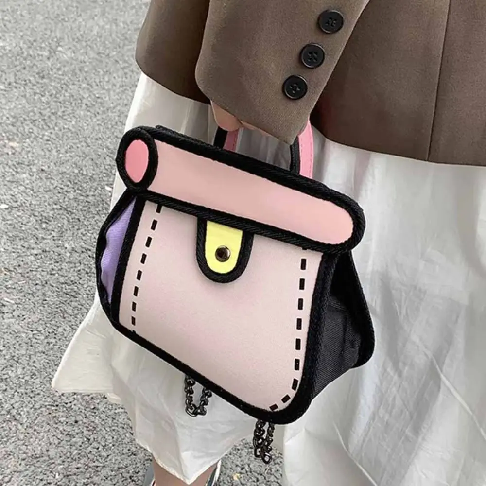 Portable Cartoon Comic Crossbody Bag Canvas Handbag Chain Shoulder Bag Small Coin Purse Line Painting Messenger Bag Students