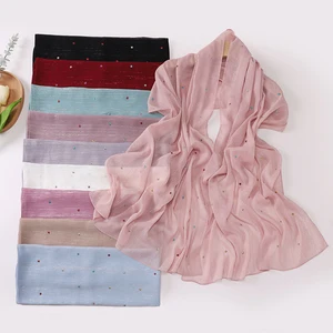 Muslim Chiffon Hijab Scarf for Women Solid Color Square Head Wrap Shawls Scarves Jersey Hijabs Islamic Turban Headband 175*70Cm