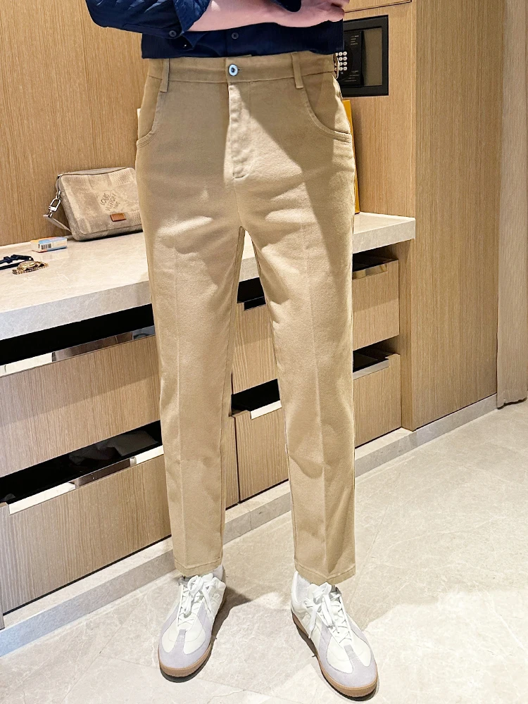 

Retro British Washed Denim Jeans Men's Fashionable Straight Leg Pure Color Elastic Cotton Polyester Blend Autumn Casual Pants